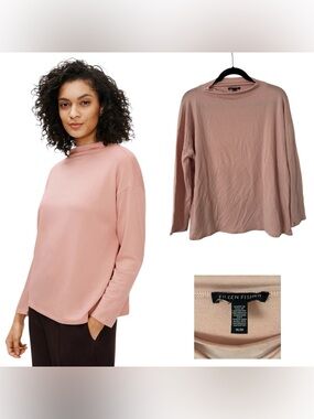 Eileen Fisher Stretch Terry Funnel Neck Box-Top